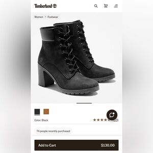 Timberland Women's Black Lace-Up Block Heel Ankle Boots